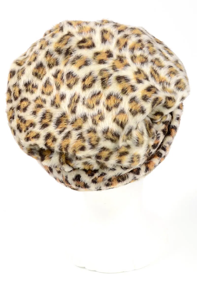 1960s Leopard Print Faux Fur Pill Box Hat