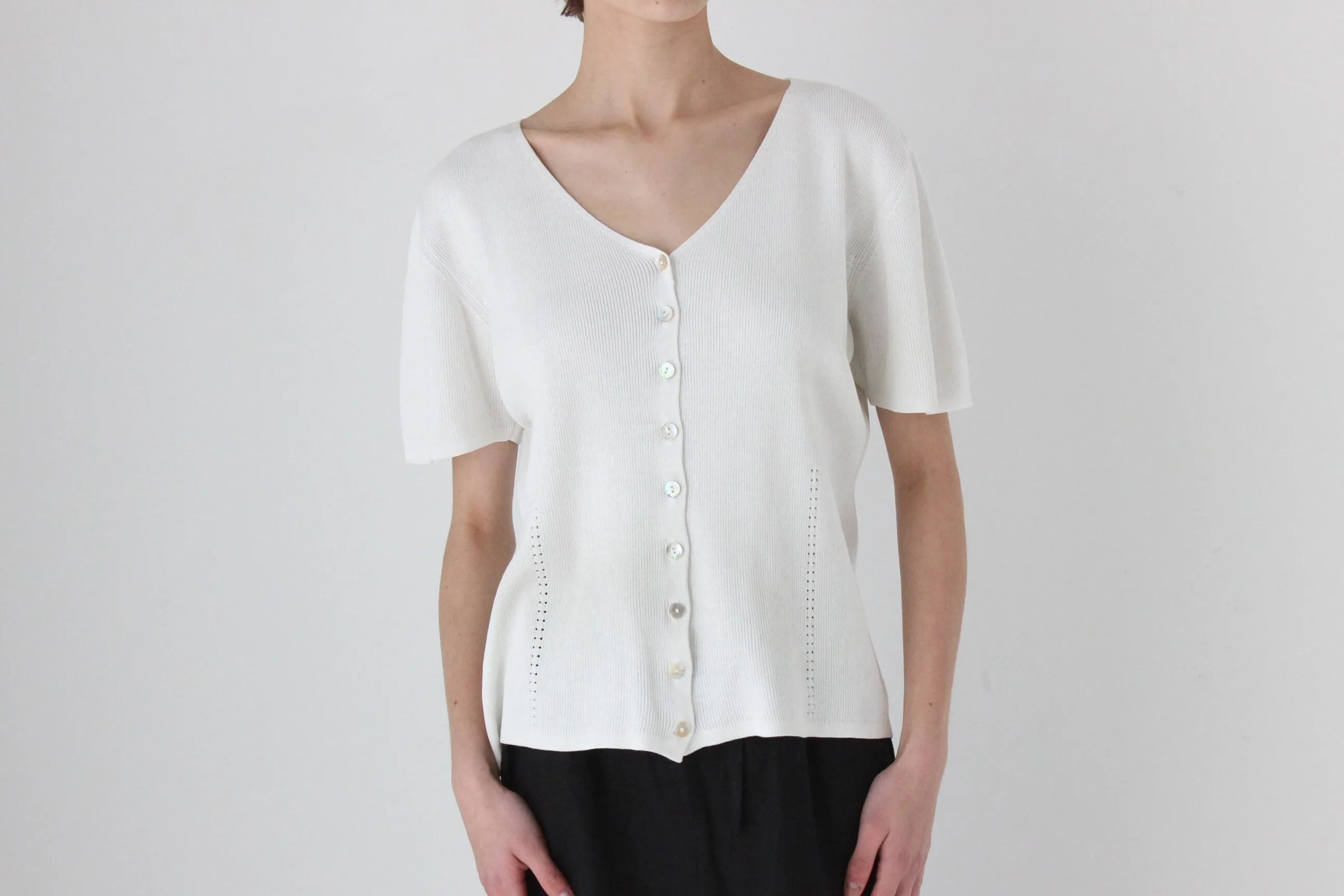 90s Stretch Knit V Neck Short Sleeve Top