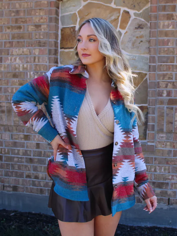 Amarillo By Morning Aztec Shacket, Teal Orange Mix