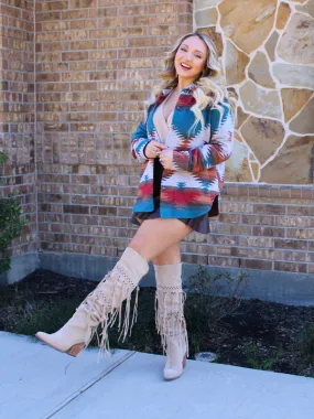 Amarillo By Morning Aztec Shacket, Teal Orange Mix