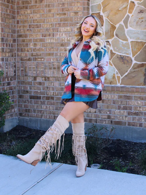 Amarillo By Morning Aztec Shacket, Teal Orange Mix