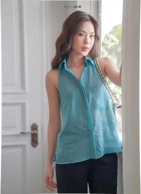 Aqua Sleeveless Linen Shirt