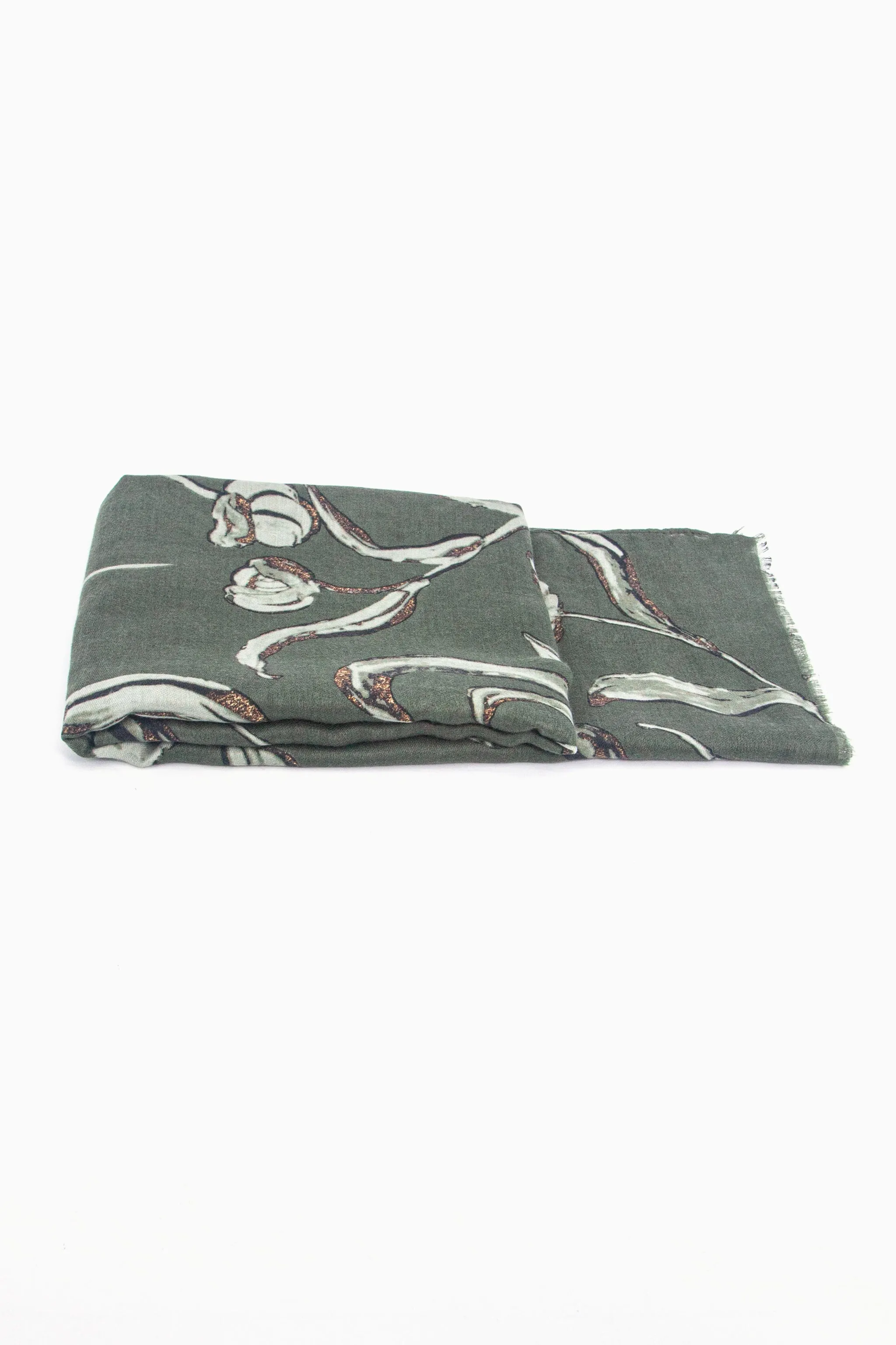 Ashley Lightweight Scarf - Khaki, Large Floral