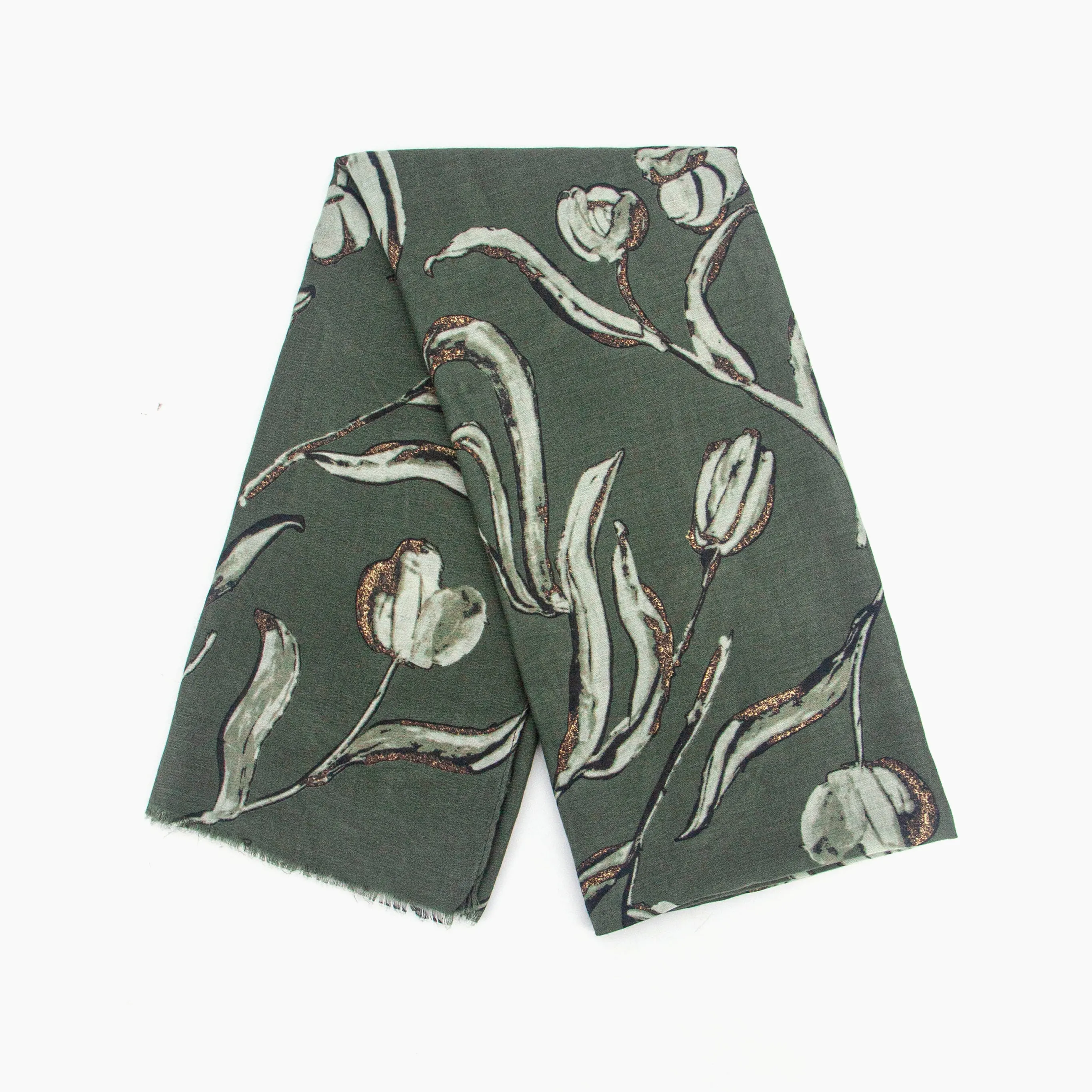 Ashley Lightweight Scarf - Khaki, Large Floral