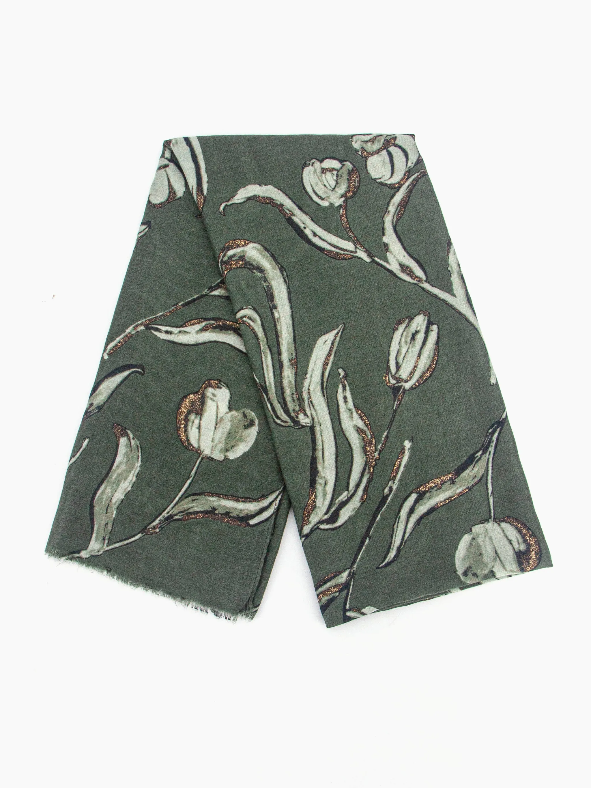 Ashley Lightweight Scarf - Khaki, Large Floral
