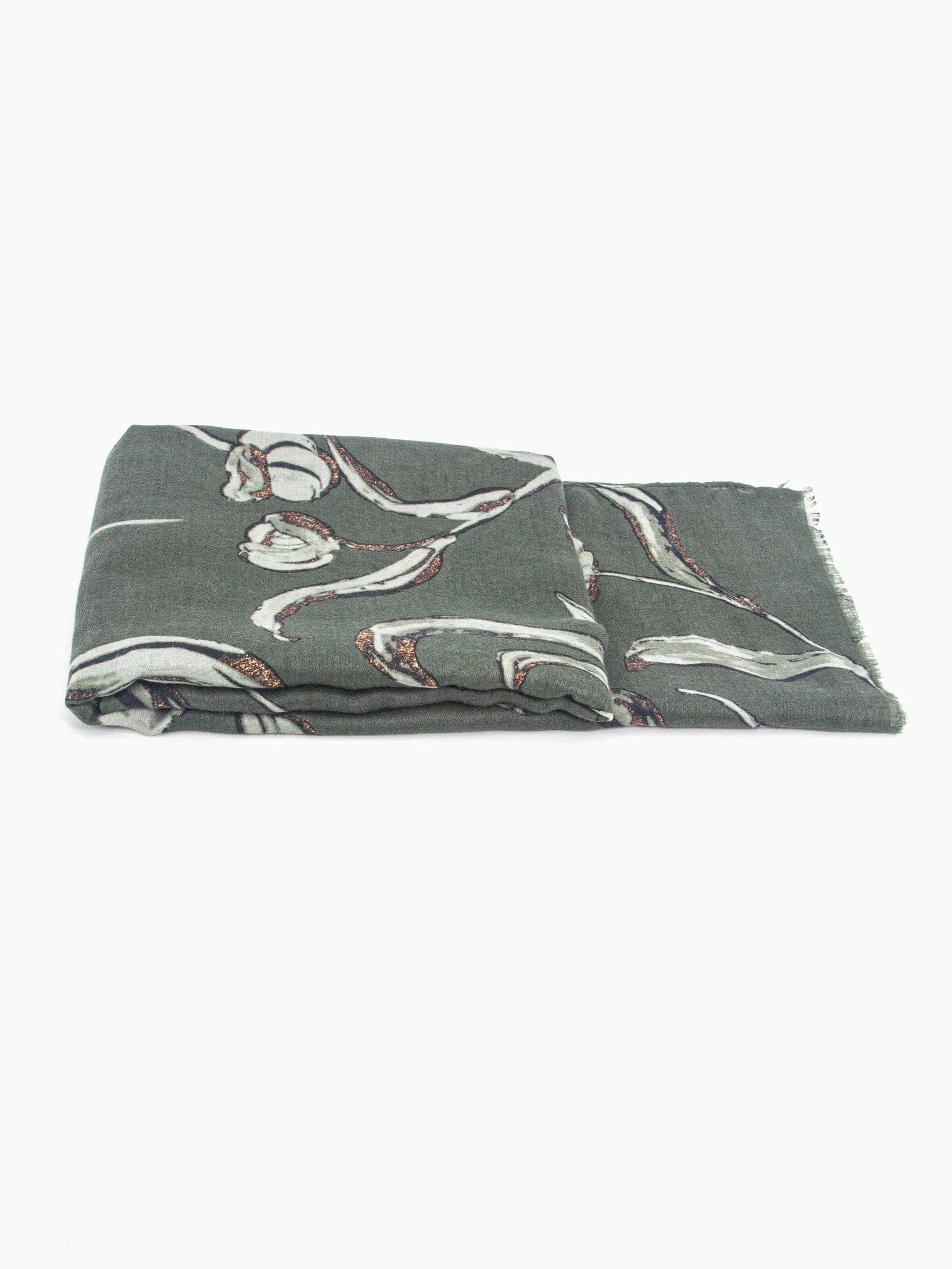 Ashley Lightweight Scarf - Khaki, Large Floral