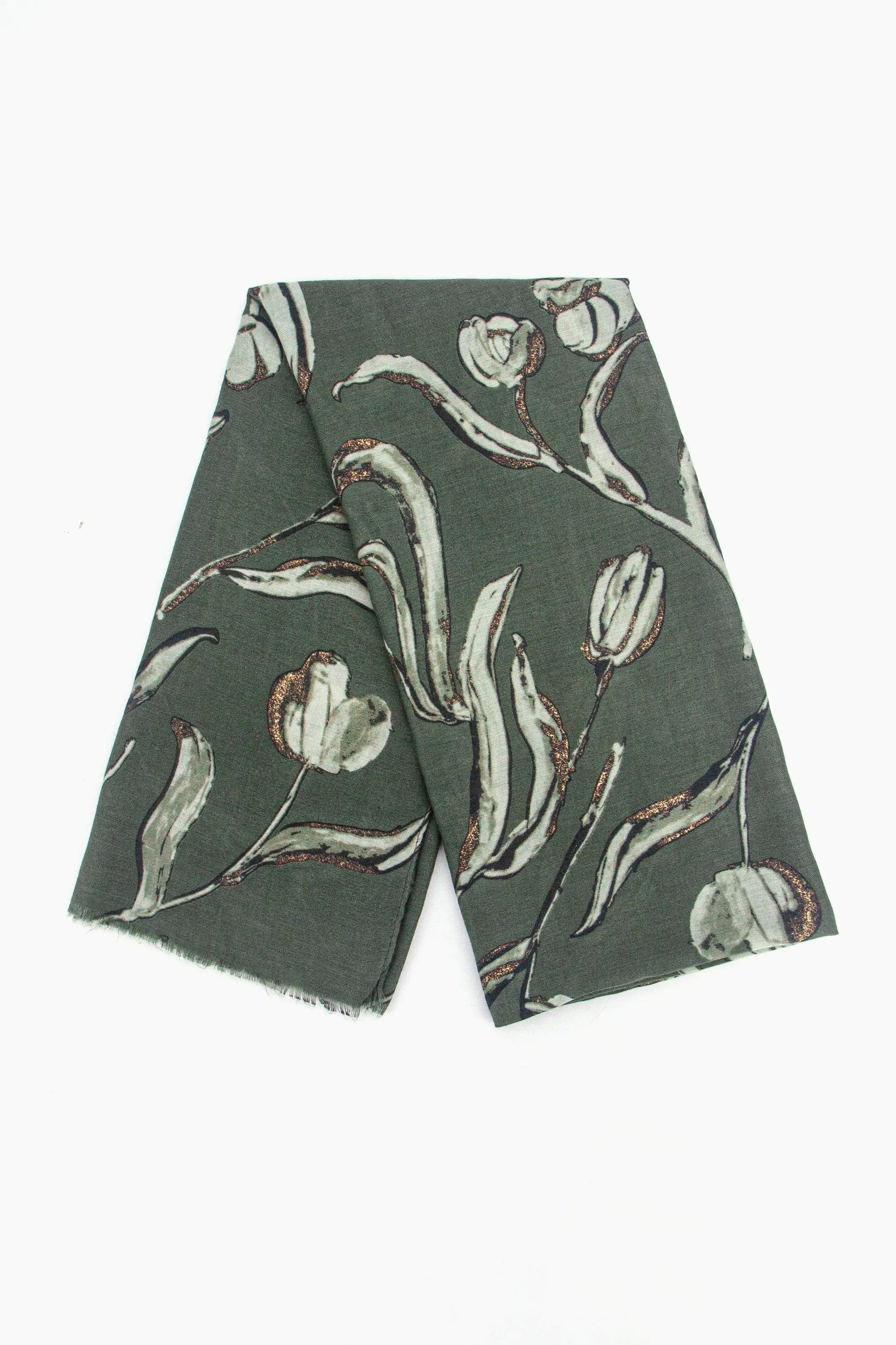 Ashley Lightweight Scarf - Khaki, Large Floral