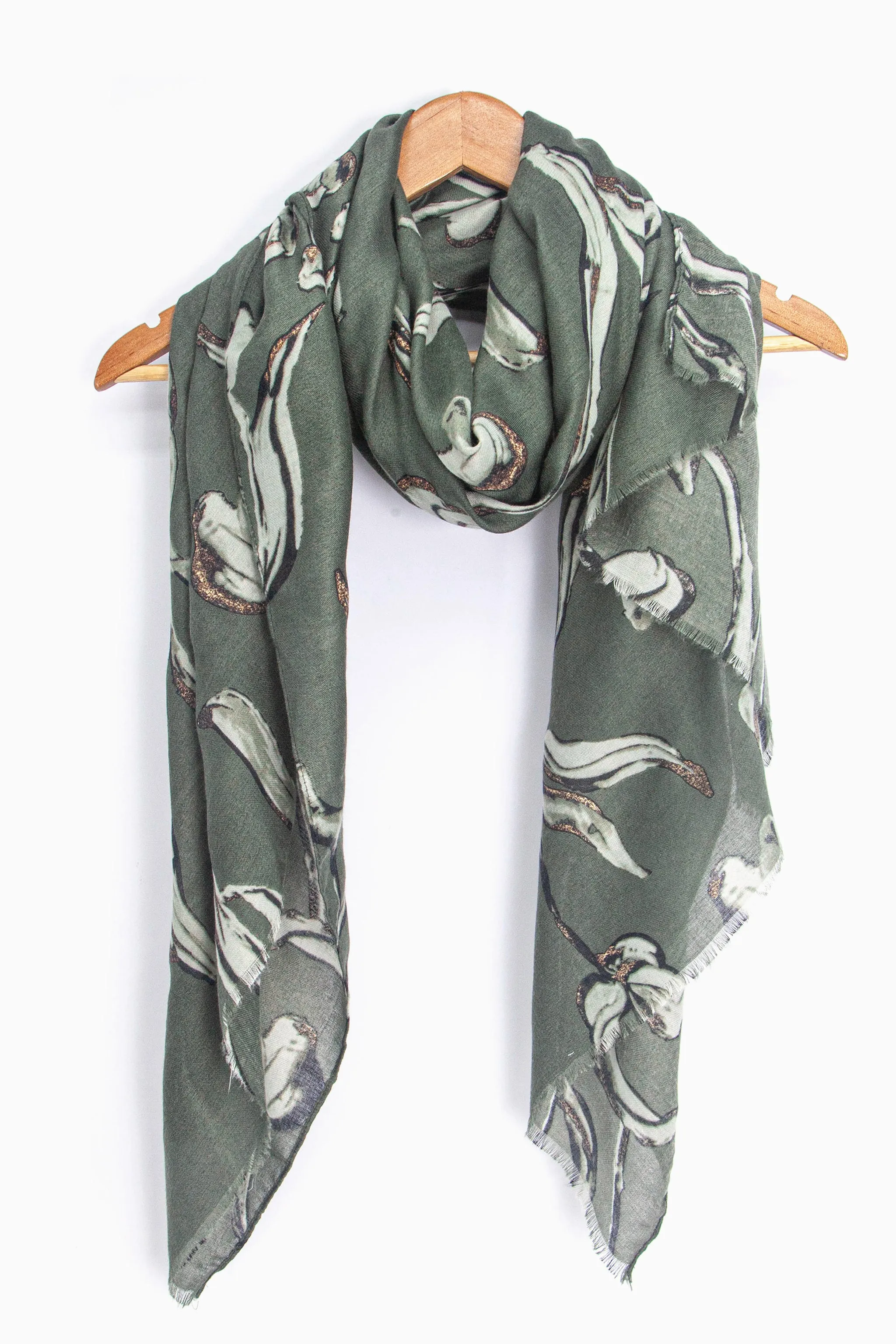 Ashley Lightweight Scarf - Khaki, Large Floral