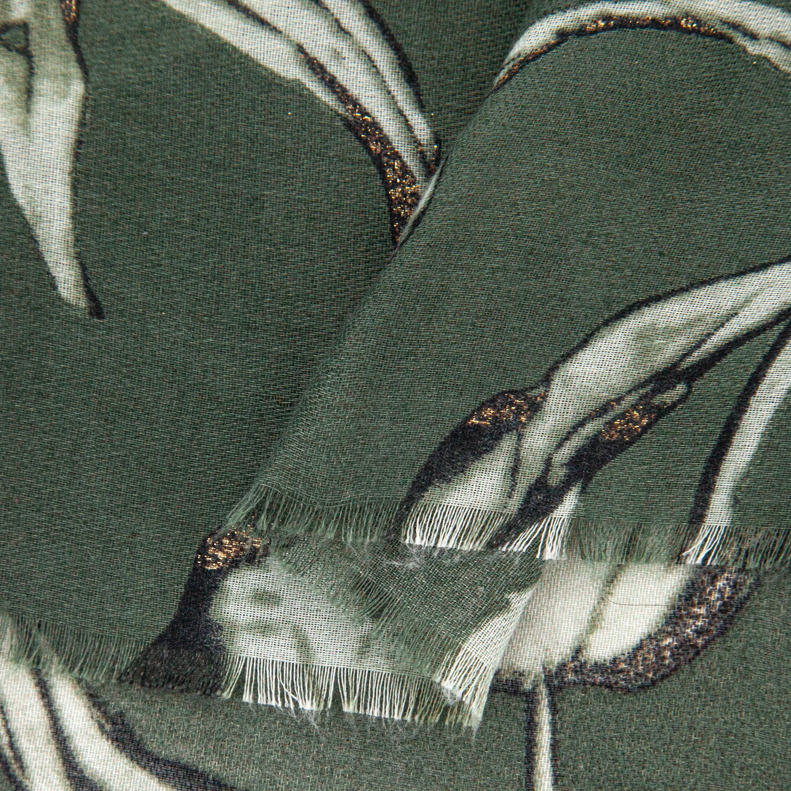 Ashley Lightweight Scarf - Khaki, Large Floral