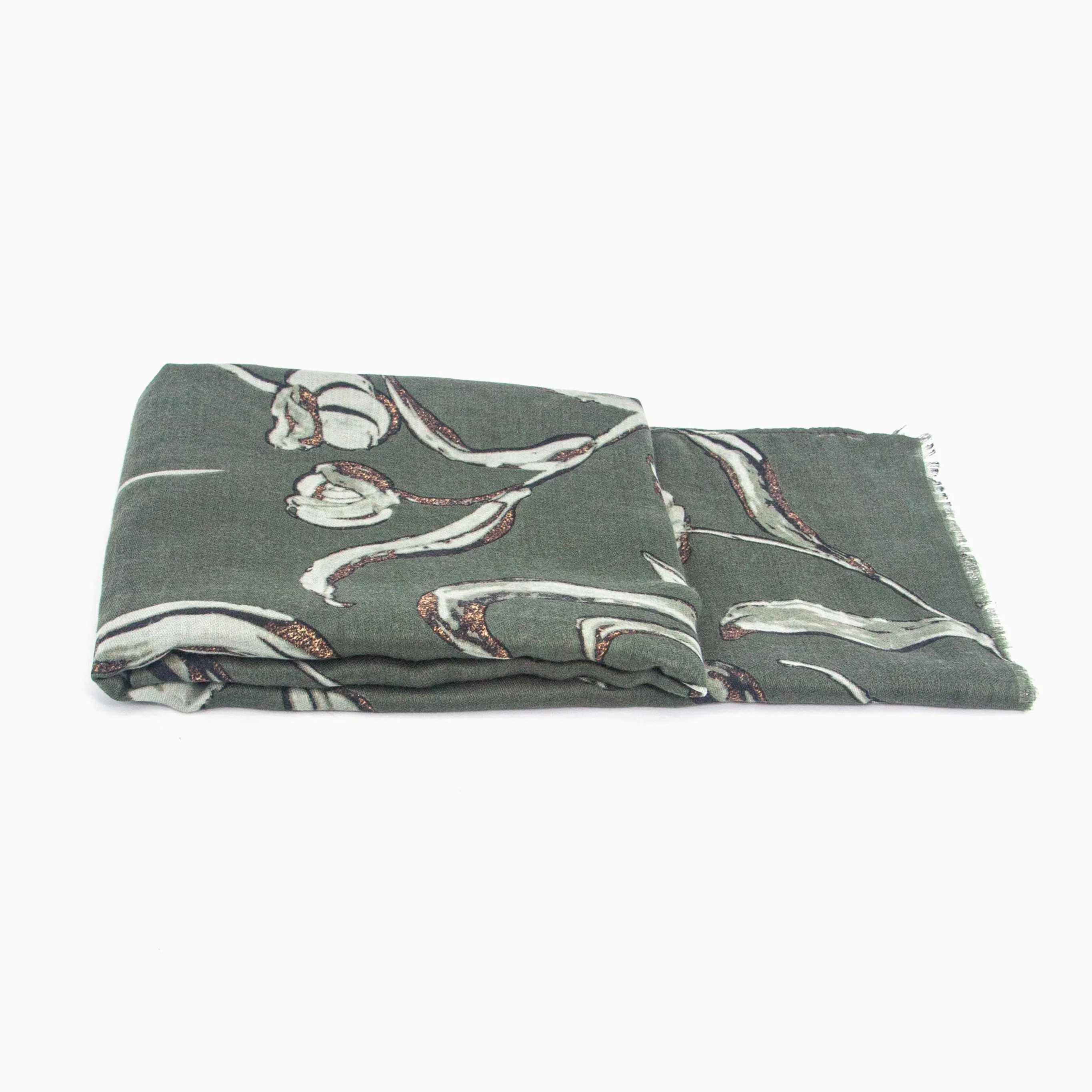 Ashley Lightweight Scarf - Khaki, Large Floral