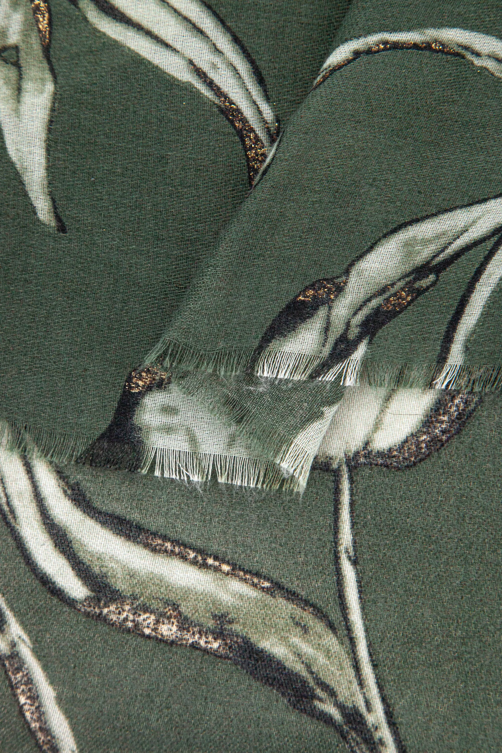 Ashley Lightweight Scarf - Khaki, Large Floral