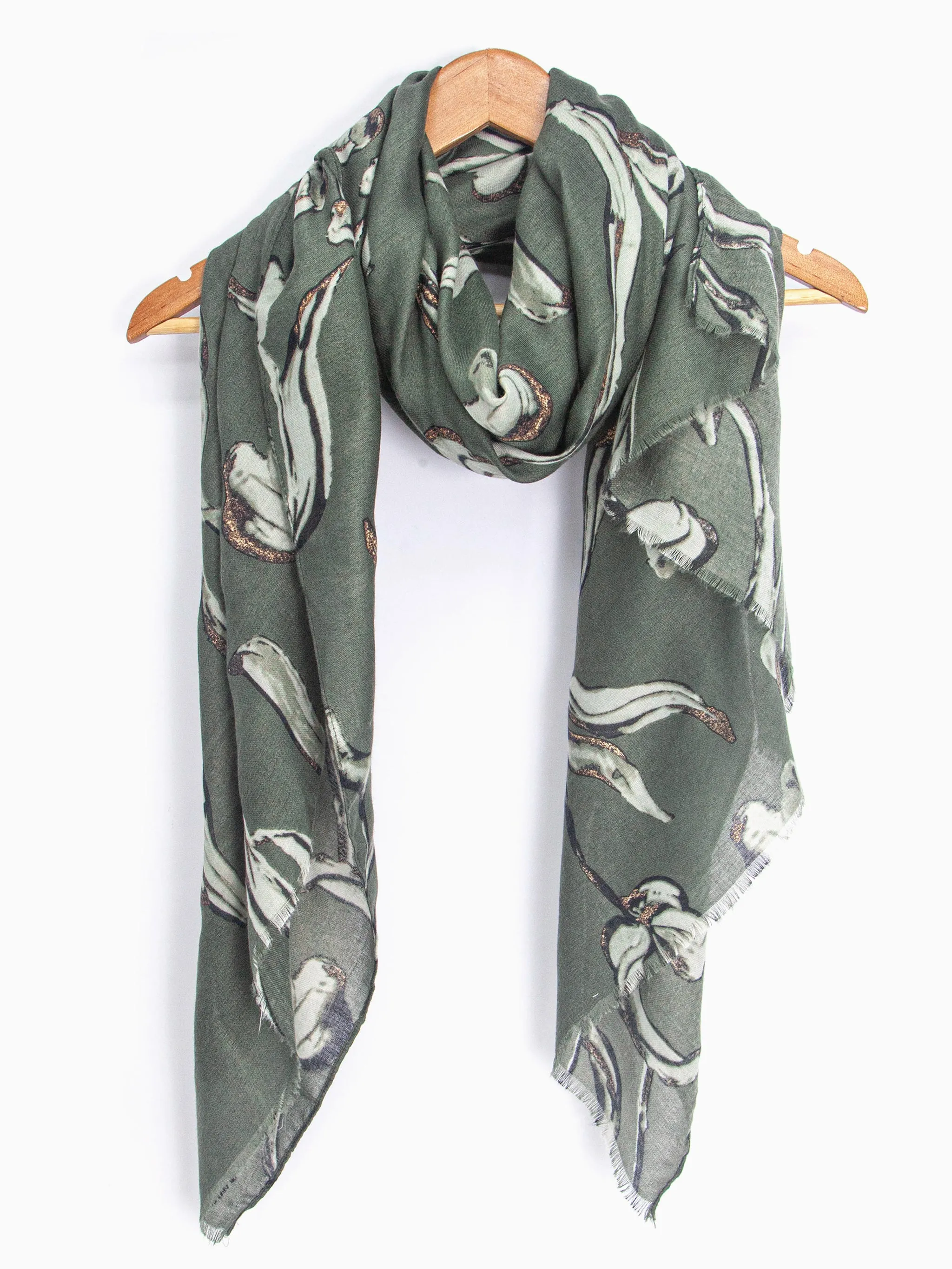 Ashley Lightweight Scarf - Khaki, Large Floral