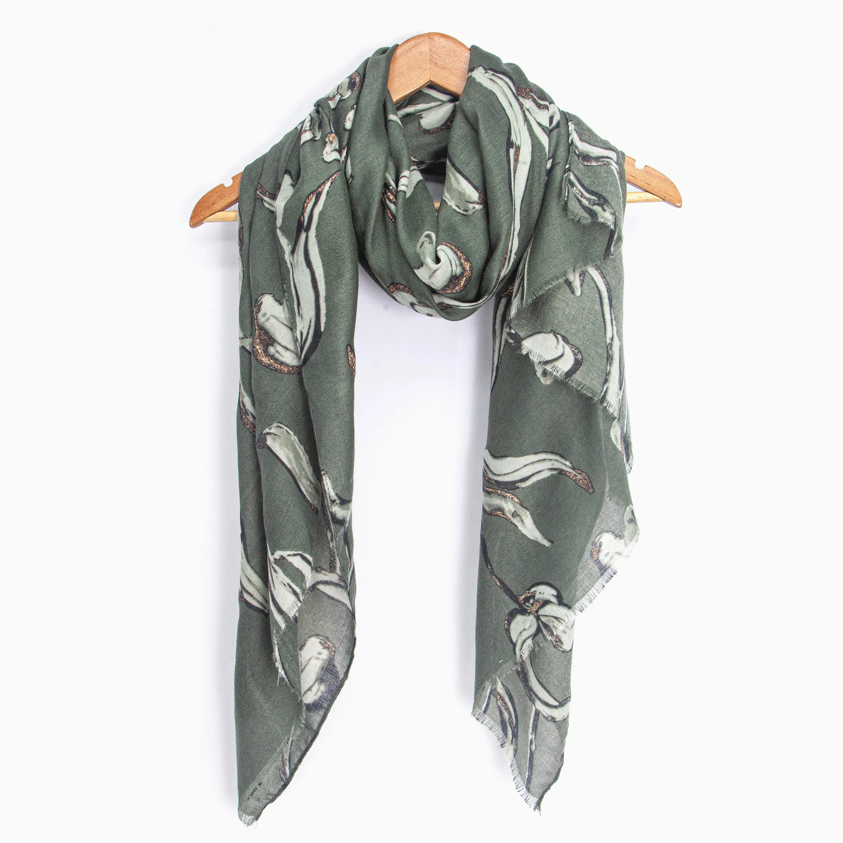 Ashley Lightweight Scarf - Khaki, Large Floral