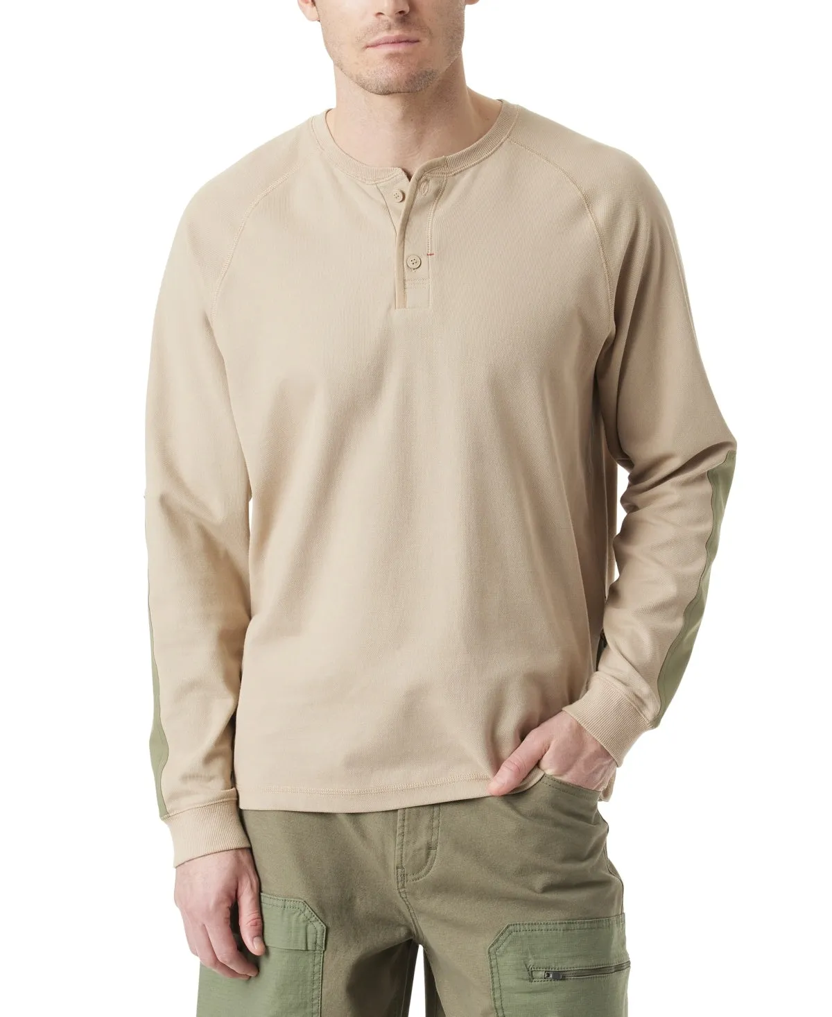 Bass Outdoor Mens Regular fit Long Sleeve Henley Shirt Large Light Brown Thermal