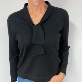 Black Cashmere Tie Neck Jumper