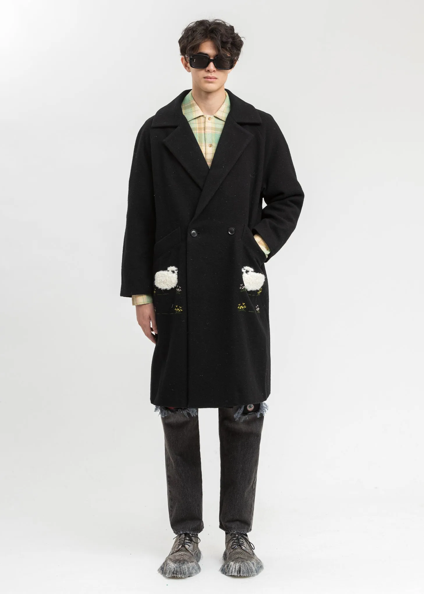 Black Surfork Wool Embroidery Coat