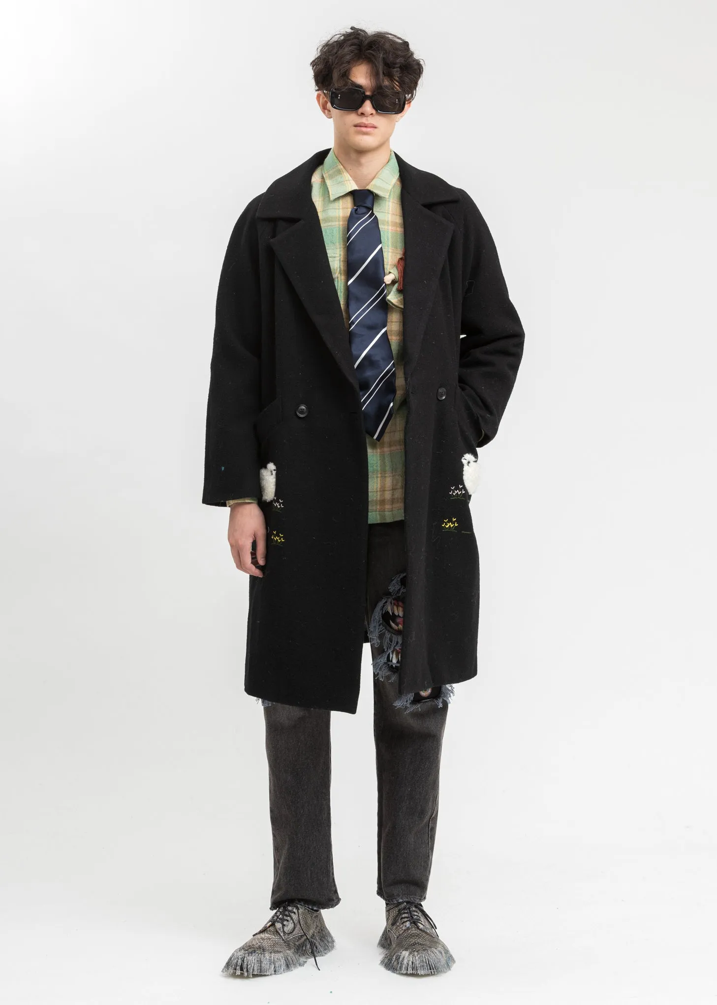 Black Surfork Wool Embroidery Coat