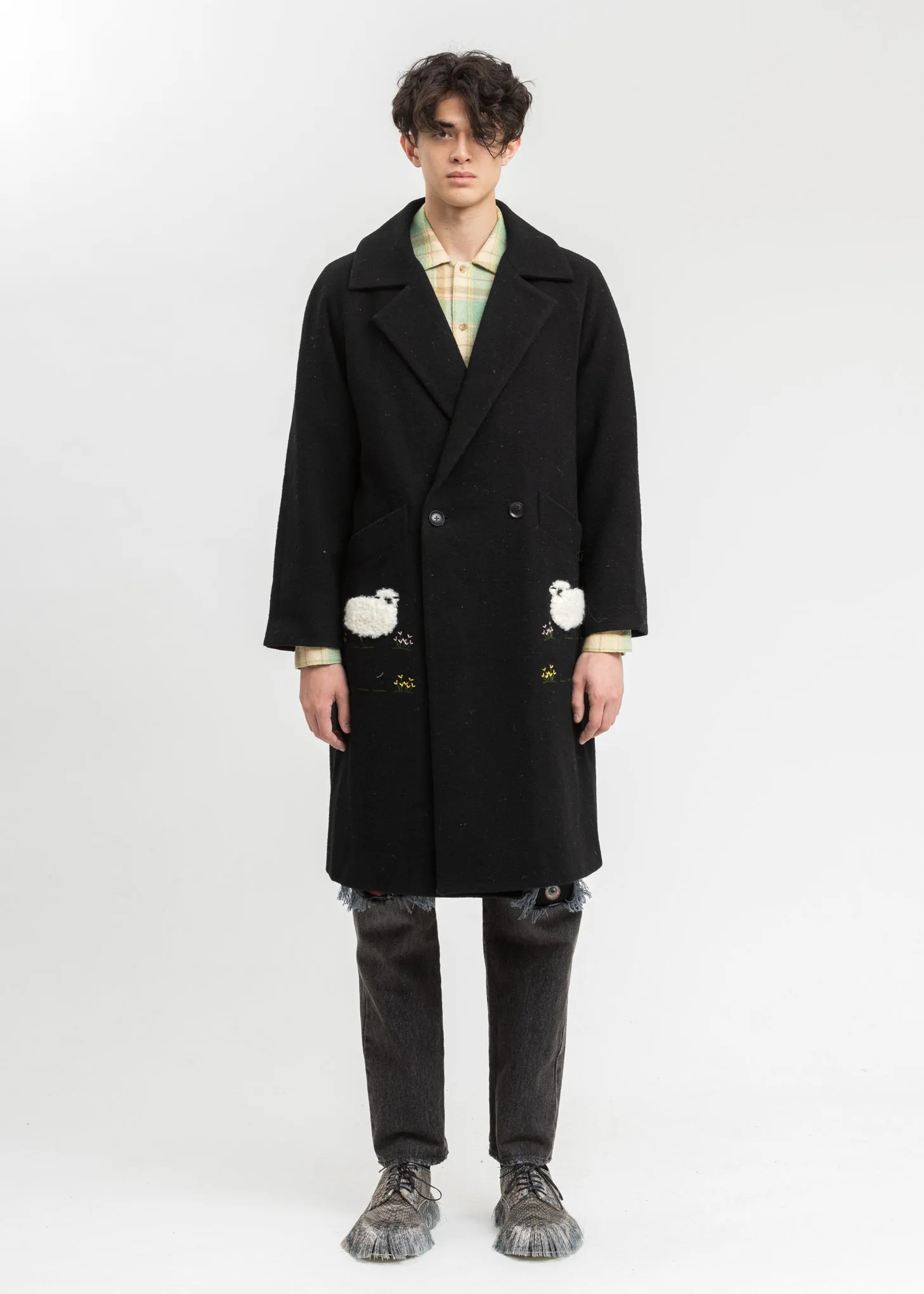 Black Surfork Wool Embroidery Coat