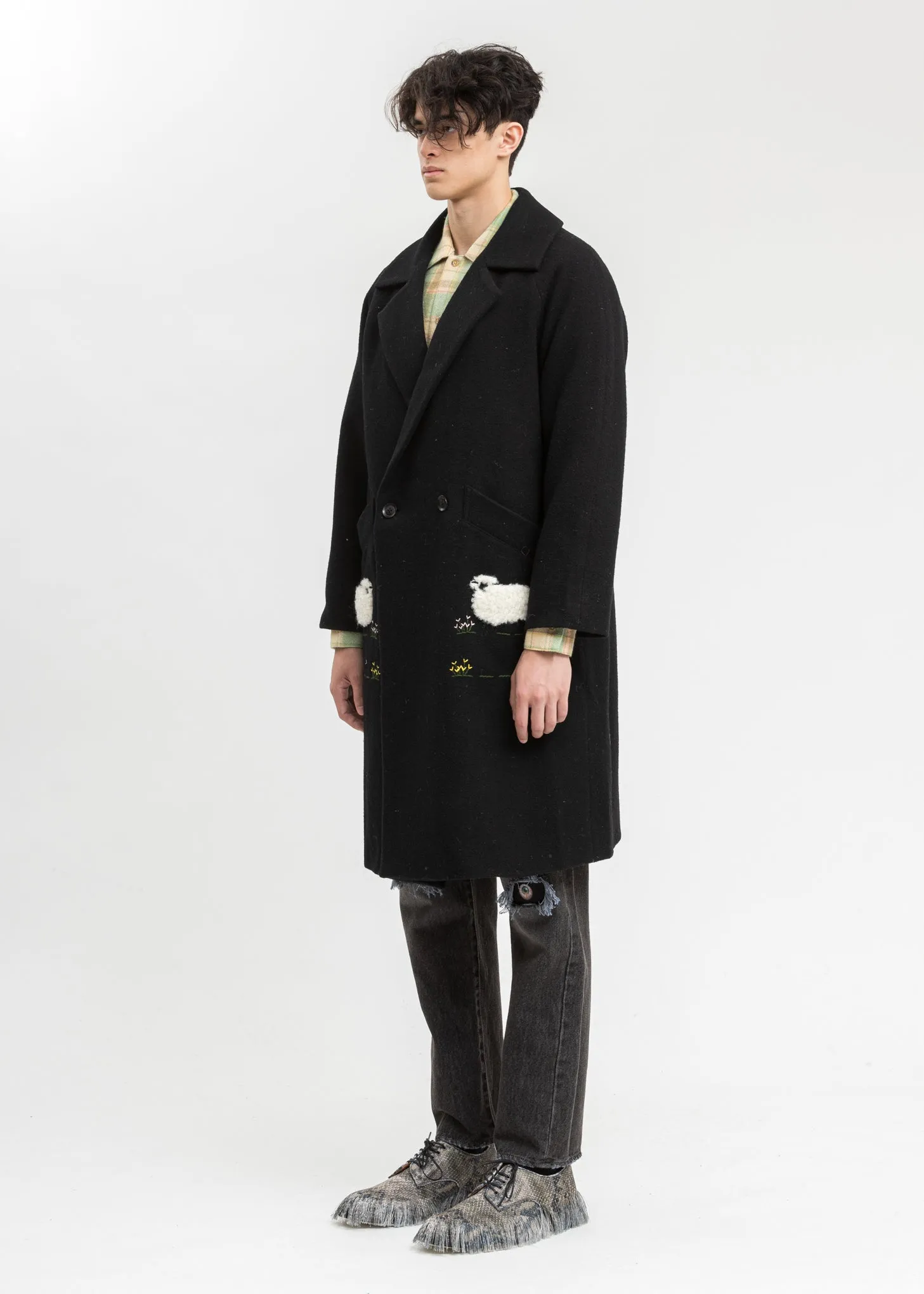 Black Surfork Wool Embroidery Coat