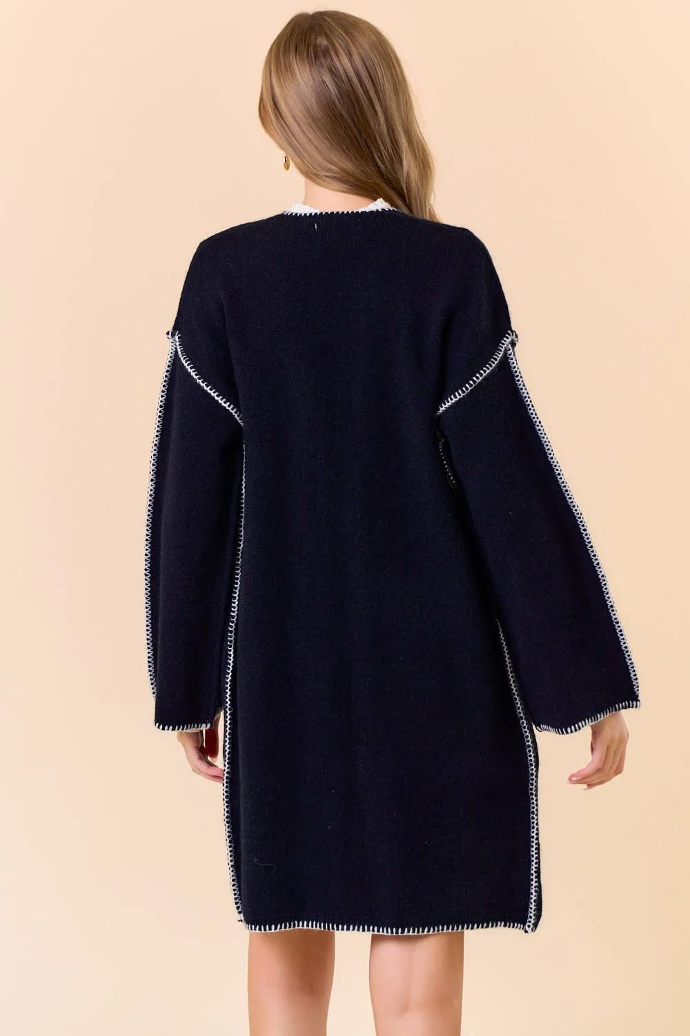 Blanket Stitched Long Sleeve Open Cardigan