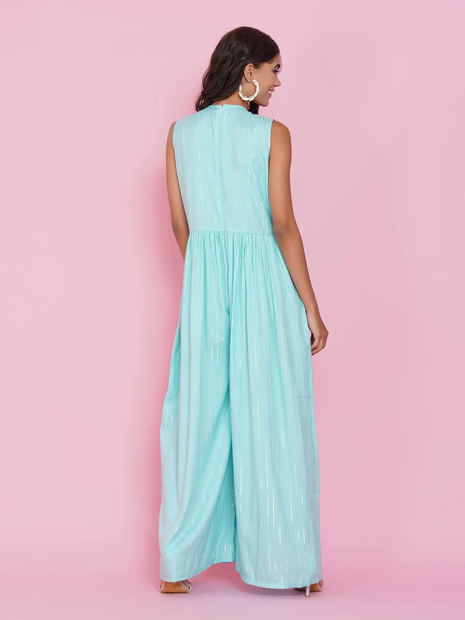 Blue Rayon Hand Embellished Jumpsuit-WRJ001