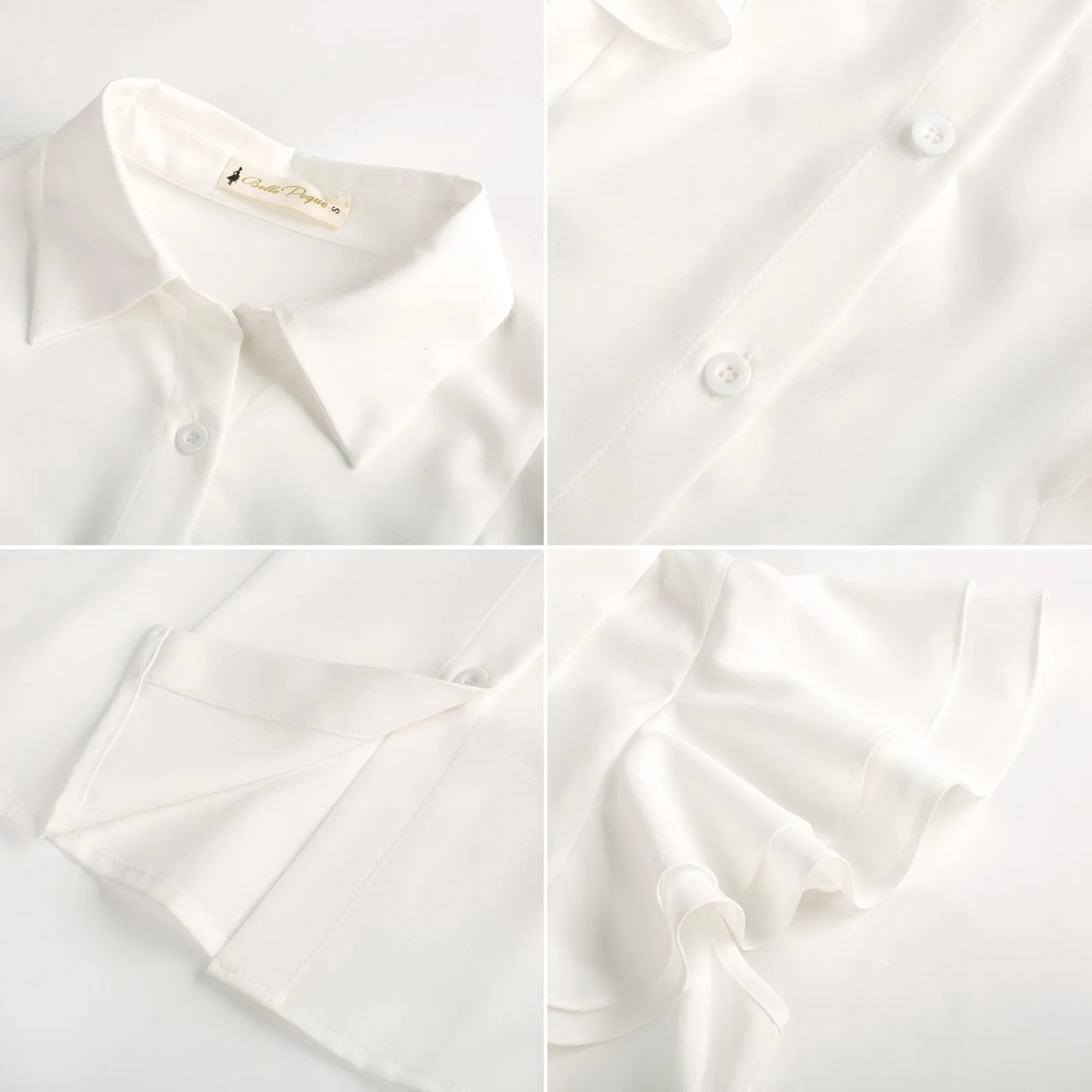 BP Women Vintage Shirt Dual-Layer Flutter Sleeve Lapel Collar Button-up Tops