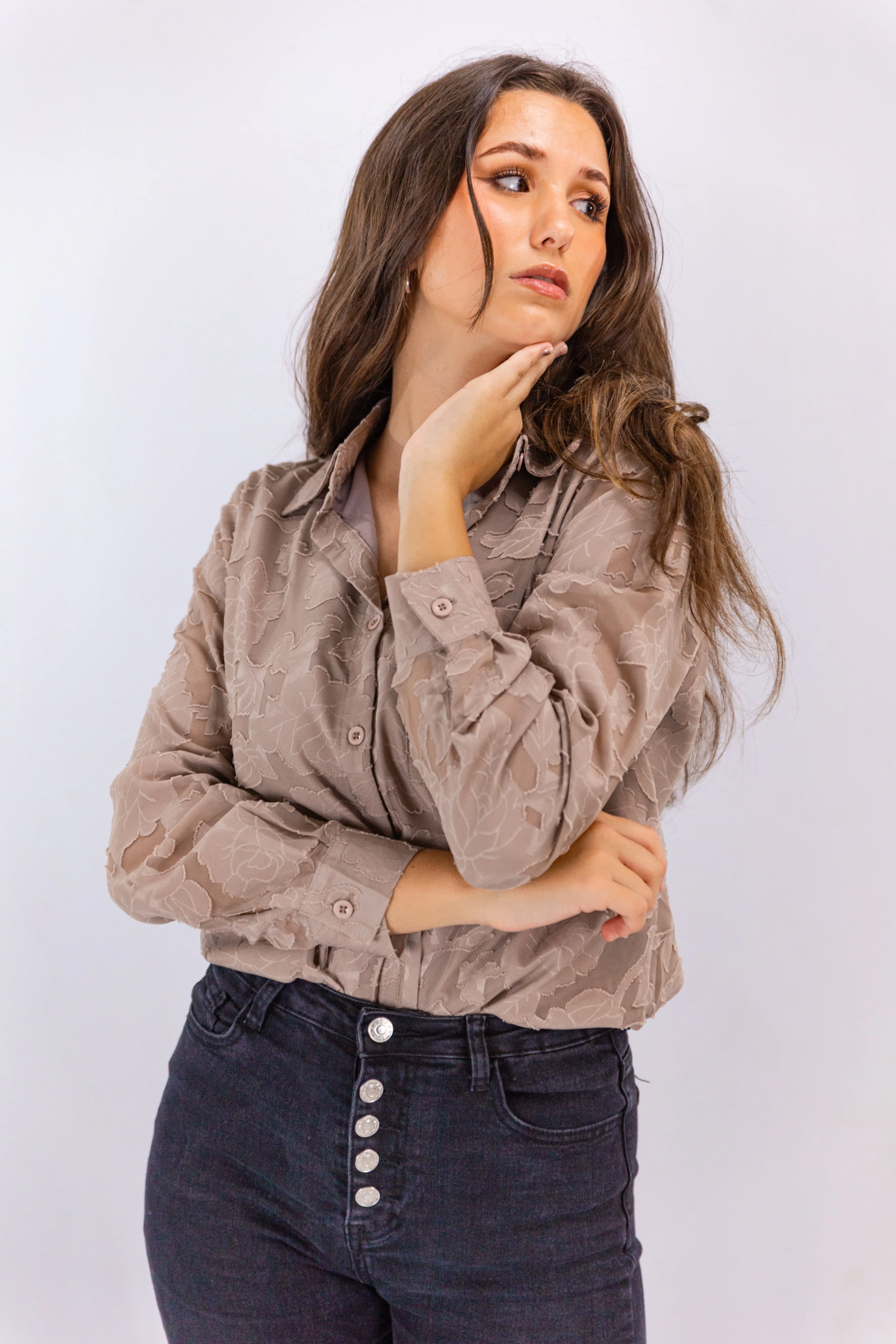 Brown Button-down Floral Shirt Dress
