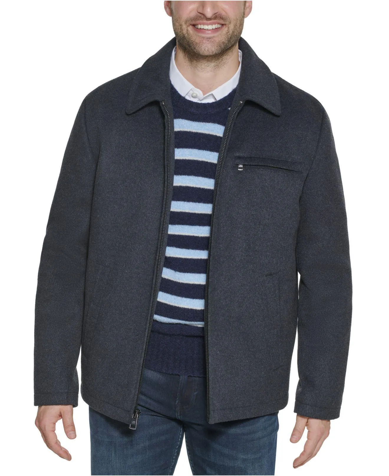 Calvin Klein Men’s Wool Hipster Jacket Coat Black Heather Small
