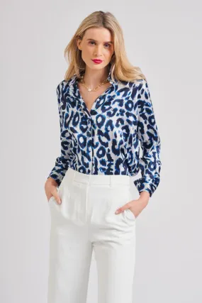 Celia Classic Shirt | Blue Leopard