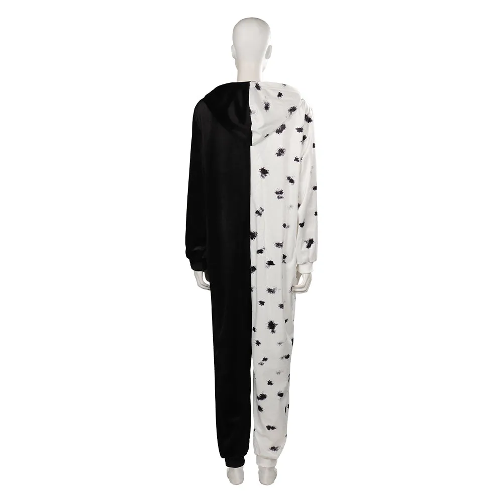 Cruella Cosplay Costume Sleepwear Hooded Jumpsuit Pajams Outfits Halloween Carnival Suit