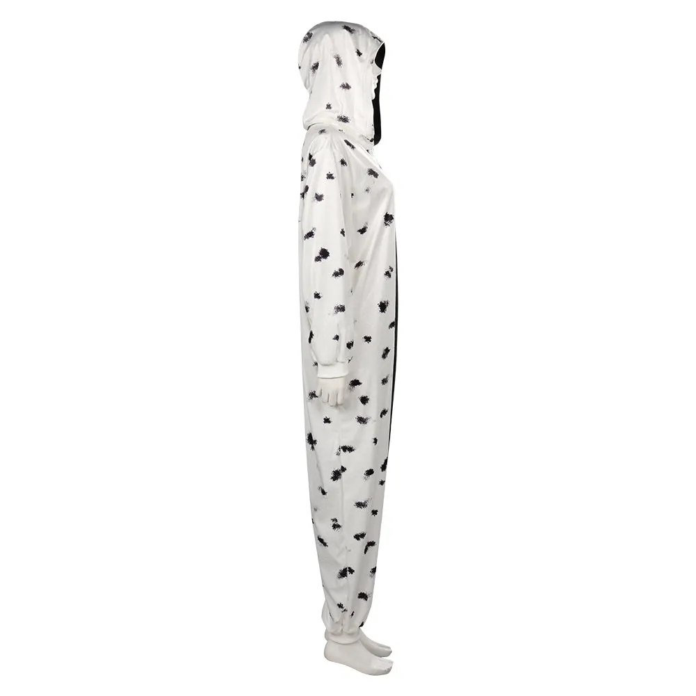 Cruella Cosplay Costume Sleepwear Hooded Jumpsuit Pajams Outfits Halloween Carnival Suit