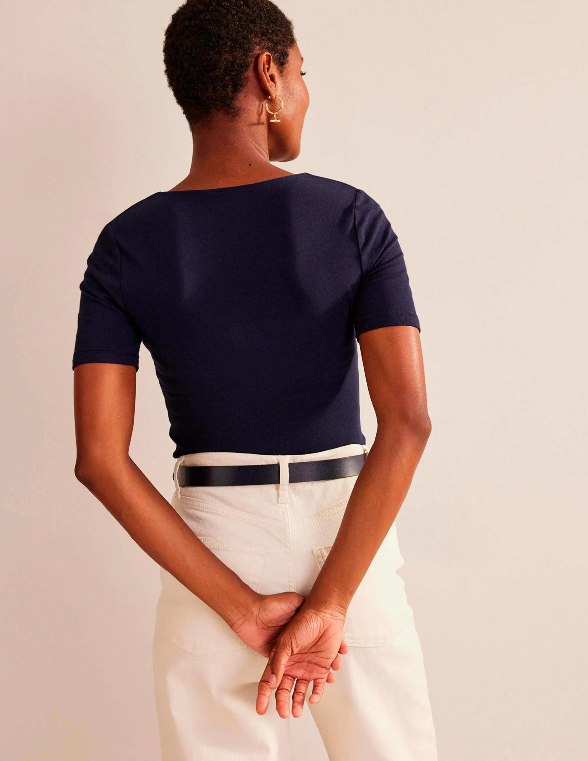 Double Layer Short Sleeve Top-Navy