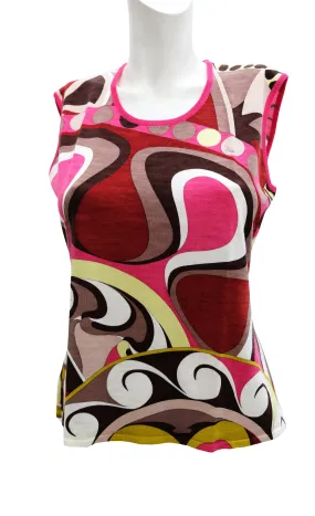 Emilio Pucci Geometric Signature Print Sleeveless Knit Top, UK12-14