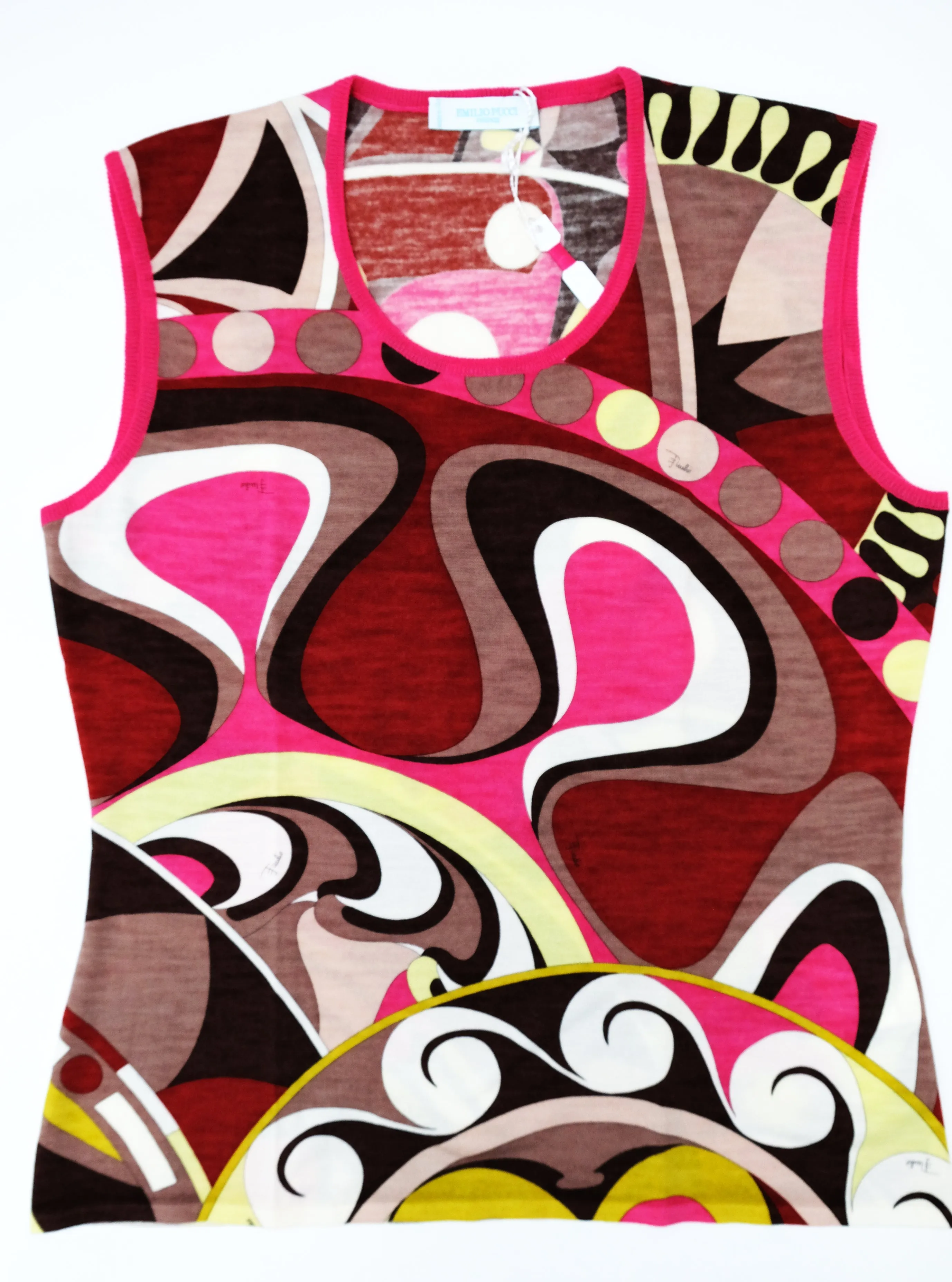 Emilio Pucci Geometric Signature Print Sleeveless Knit Top, UK12-14