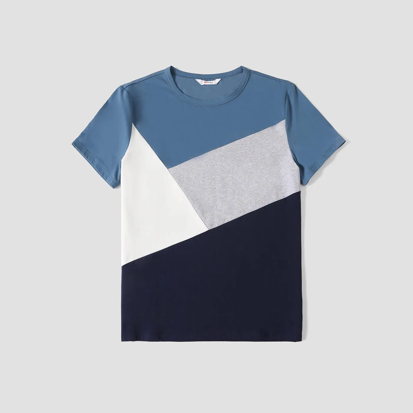 Family Matching Allover Geo Print V Neck Belted Short-sleeve Dresses and Colorblock T-shirts Sets