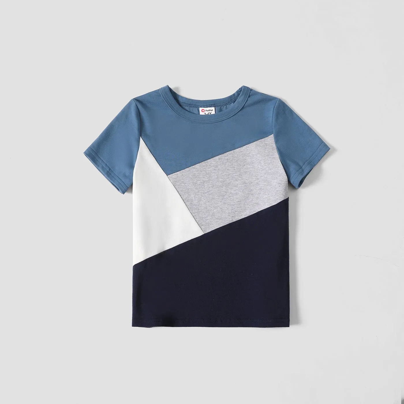 Family Matching Allover Geo Print V Neck Belted Short-sleeve Dresses and Colorblock T-shirts Sets