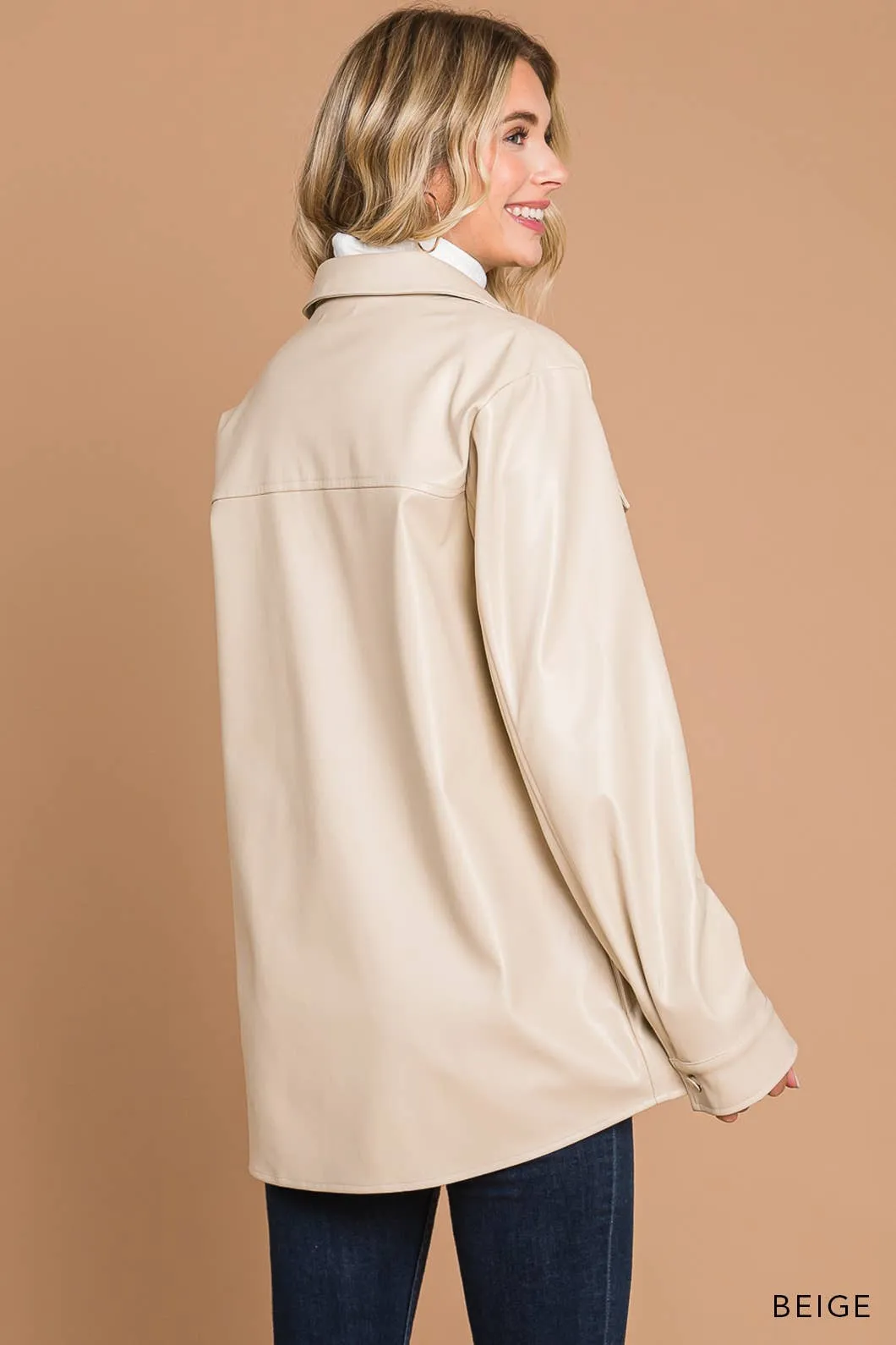 Faux Leather Button Down Shacket