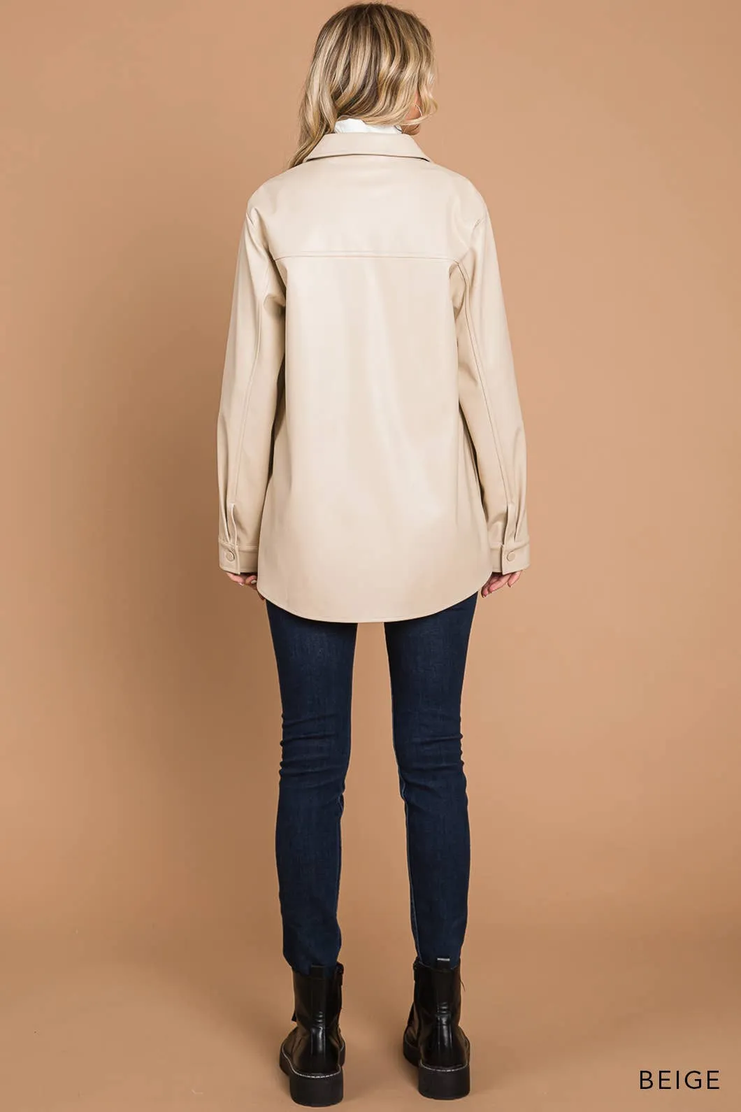 Faux Leather Button Down Shacket