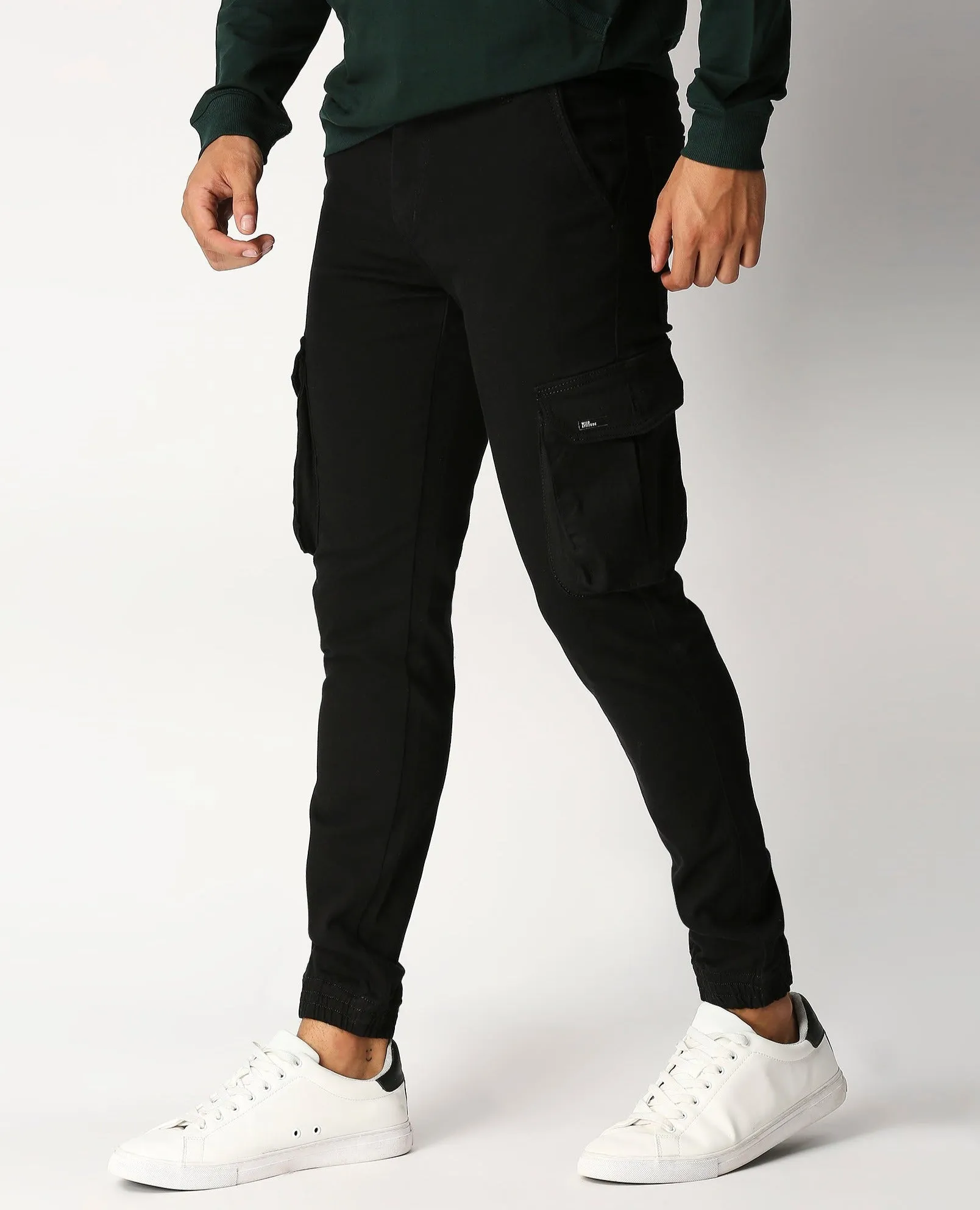 Fostino Black Denim Joggers Cargo