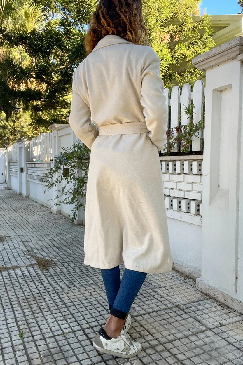 GNS Woman Ecru Jacket Collar Belted Pocketed Coat Bst3310 - Buena Vista Tomatlán