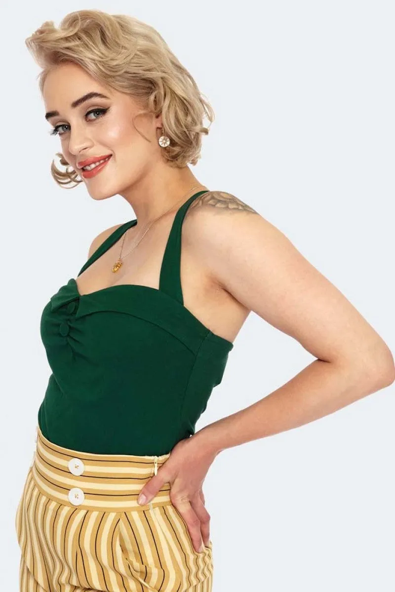 Green Sweetheart Foldover Button Detail Crossback Top