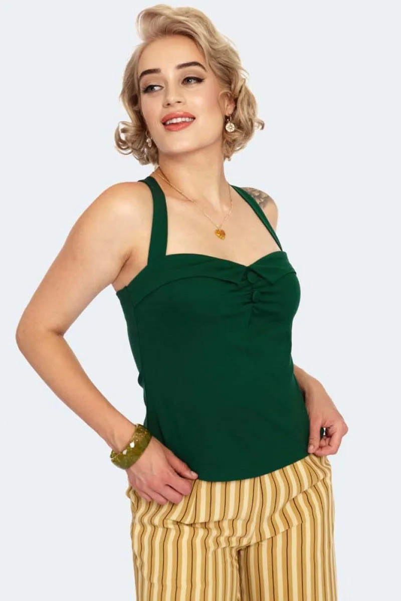 Green Sweetheart Foldover Button Detail Crossback Top