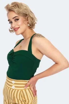 Green Sweetheart Foldover Button Detail Crossback Top