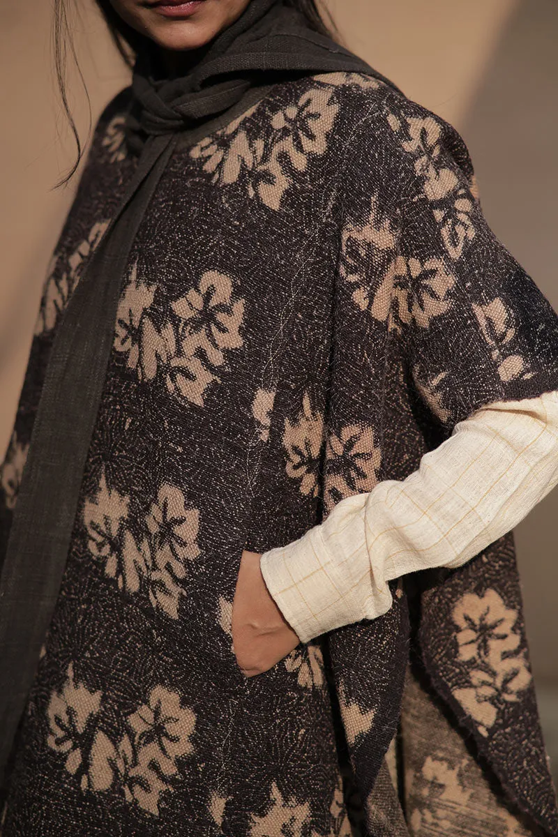 Handwoven Desi wool Block print poncho