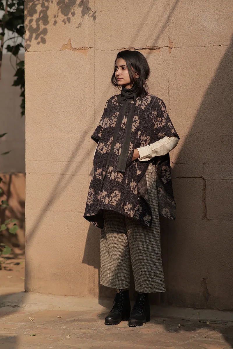 Handwoven Desi wool Block print poncho