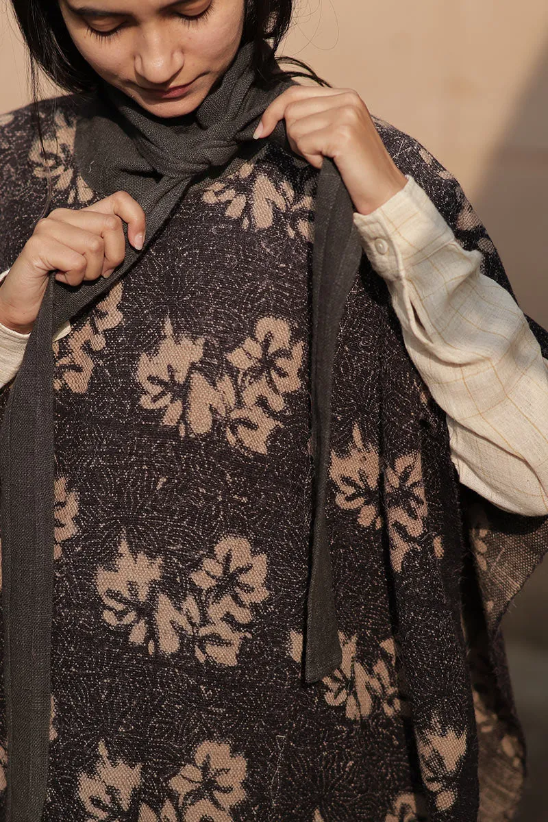 Handwoven Desi wool Block print poncho