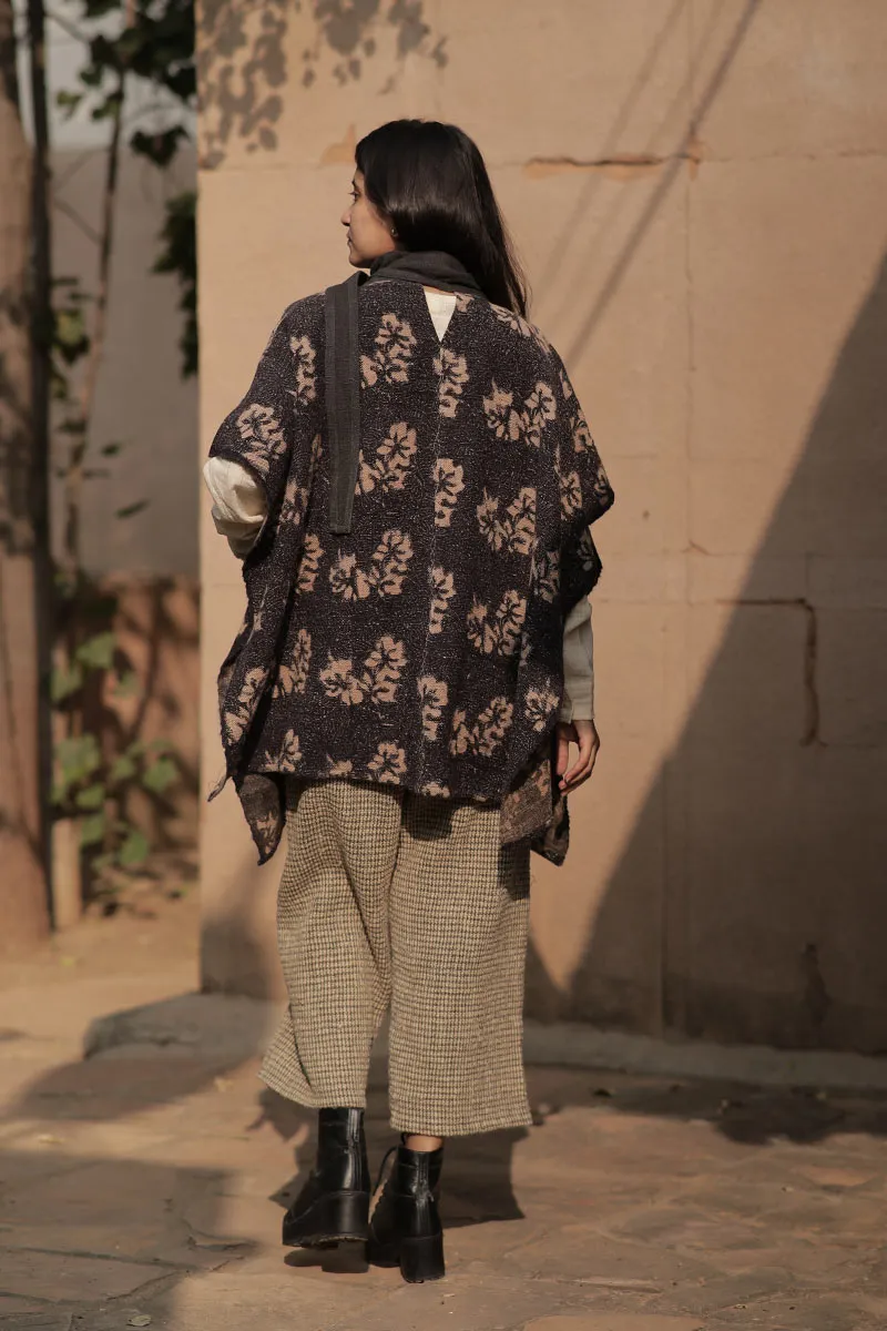 Handwoven Desi wool Block print poncho
