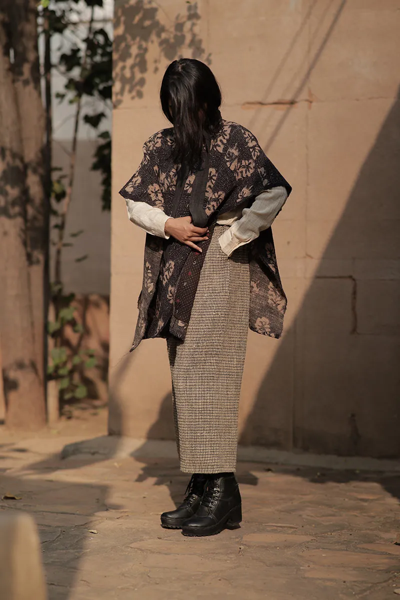 Handwoven Desi wool Block print poncho