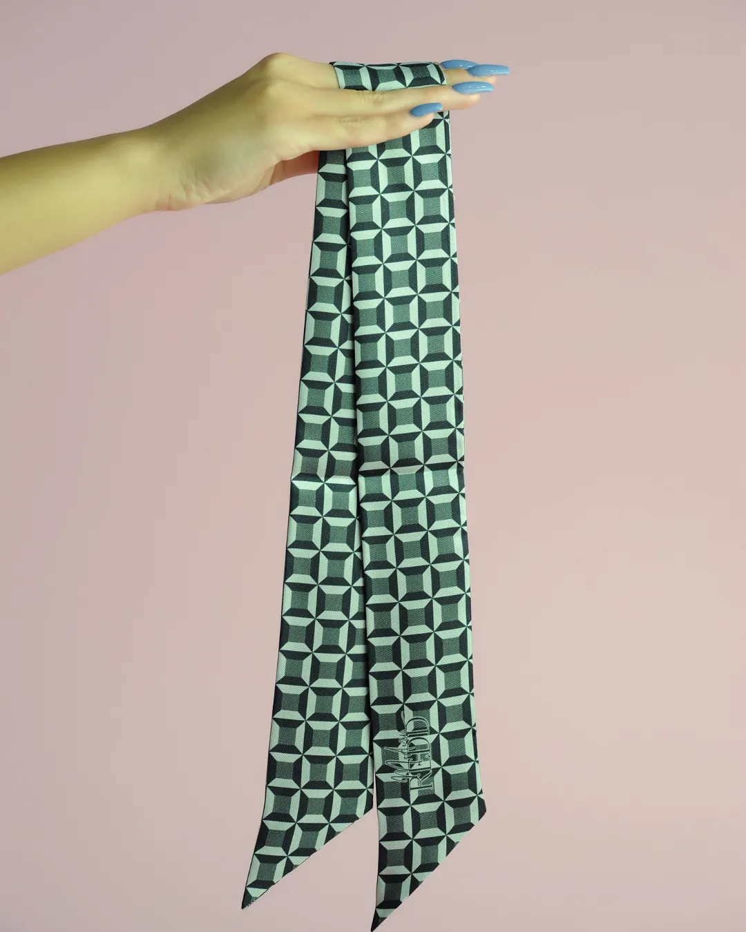Haute Redd Black & Gray Checkers Silk Twilly Scarf