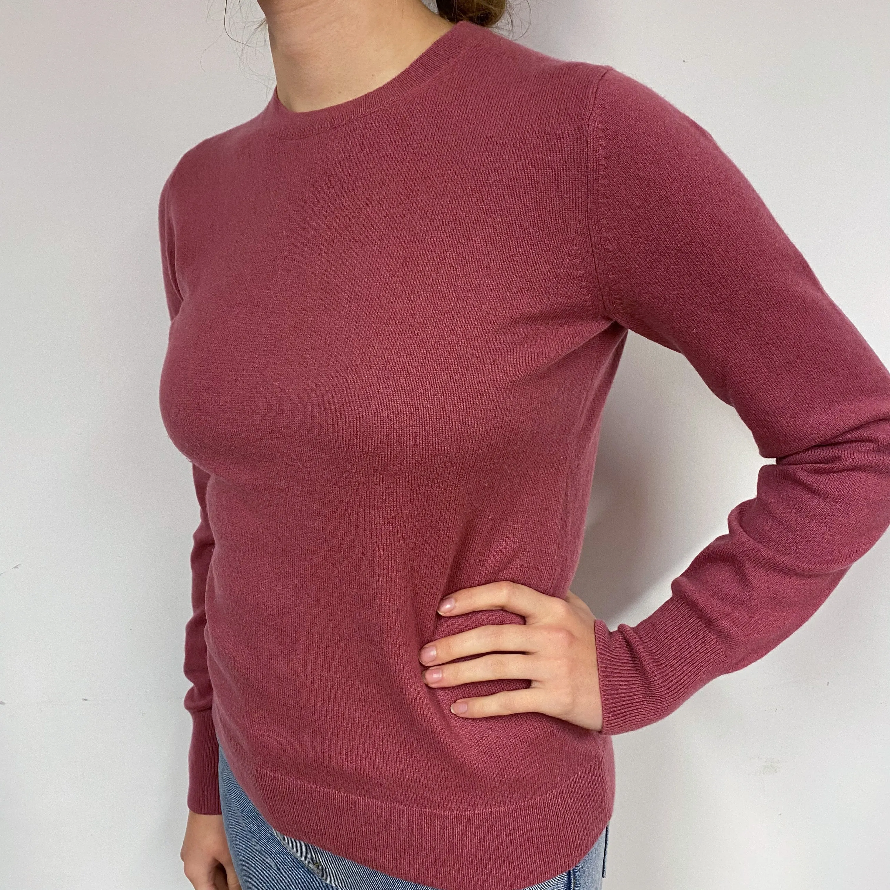 Heather Pink Cashmere Crew Neck Jumper Small